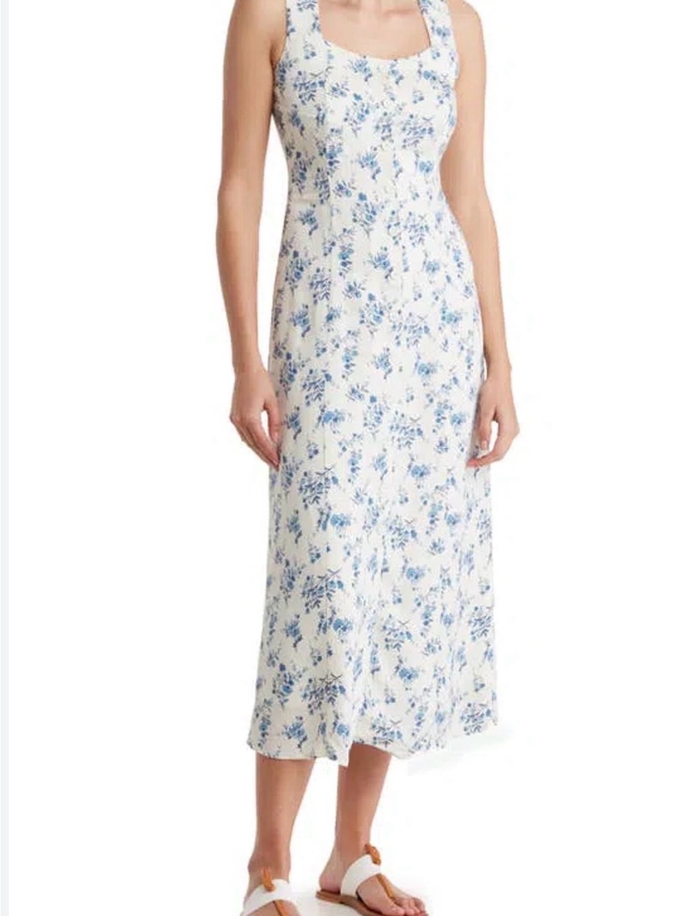 Nordstrom Blu Pepper Midi White Lined Sleevless Cottagecore Prarie Dress